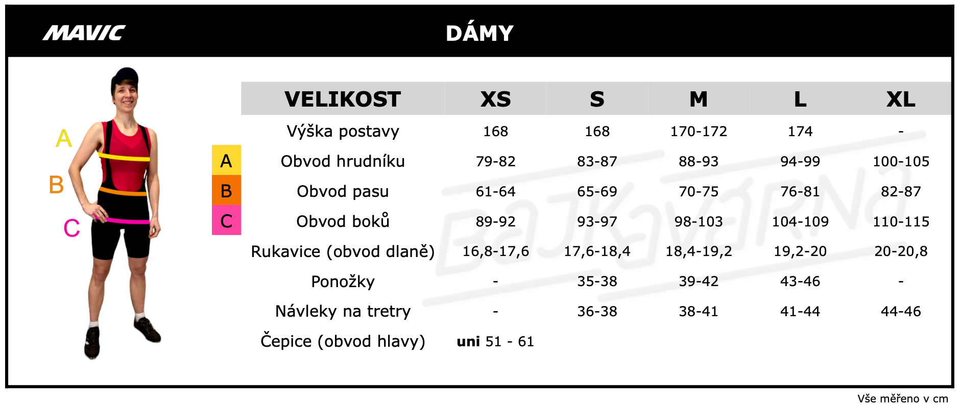 MAVIC - dámy velikostní tabulka